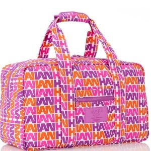 ALOHA Collection Pink and Orange Travel Bag with Bold Geometric Pattern